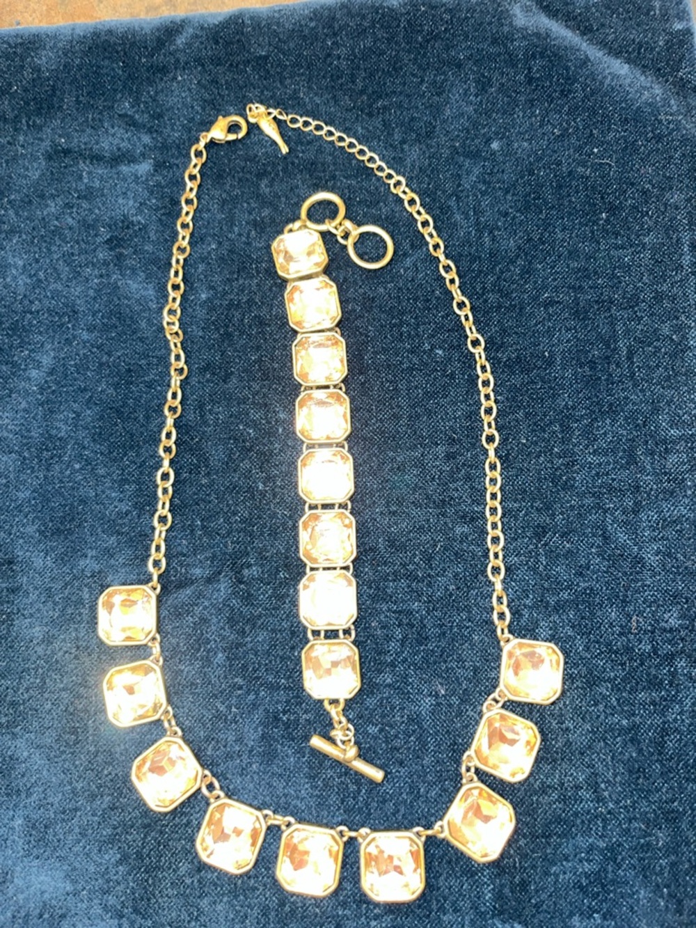 Chole & Isabel Pink Crystal Necklace & Bracelet with Antique Brass/Gold Color